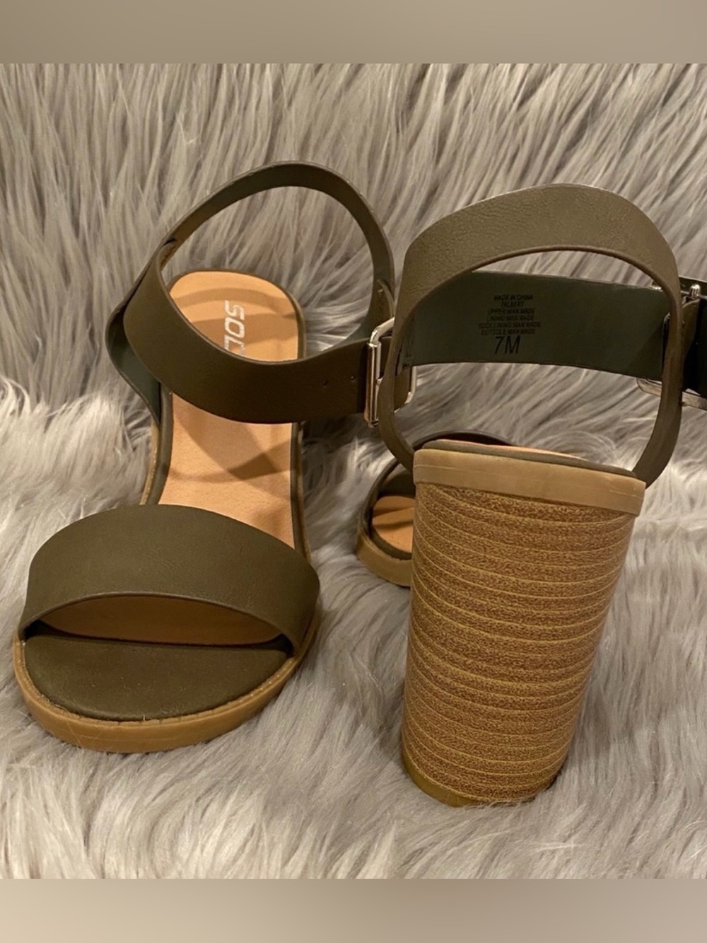 Olive Green Sandal Strap Heels - Picture 2 of 3
